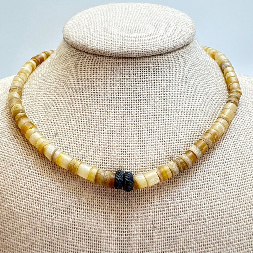 Shell & Stone Heishi Necklace Vintage Boho Hippie Surfer Necklace Barrel Clasp 1